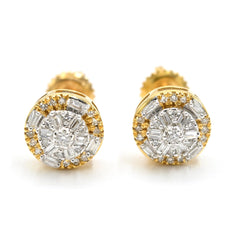 NEW 10k Yellow Gold Round Earring 0.20 CTW Natural Baguette Diamonds 1.6g Stud