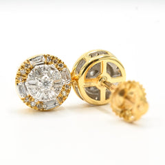 NEW 10k Yellow Gold Round Earring 0.20 CTW Natural Baguette Diamonds 1.6g Stud