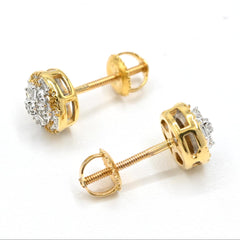 NEW 10k Yellow Gold Round Earring 0.20 CTW Natural Baguette Diamonds 1.6g Stud