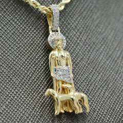 10k Yellow Gold 0.18CT Natural Diamond Jesus w/ 2 Small Goats Pendant 4.6g Charm