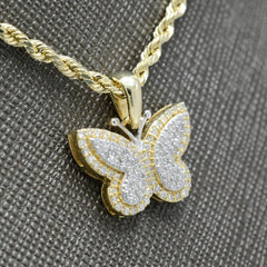 Pure 10k Yellow & White Gold 0.35CT Natural Diamond Butterfly Pendant 2.2g Charm