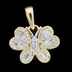 10k Yellow Gold 0.25CT Pure Baguette Diamond Butterfly w/ Wings Pendant 2g Charm