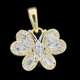 10k Yellow Gold 0.25CT Baguette Diamond Butterfly w/ Heart Wing Pendant 2g Charm