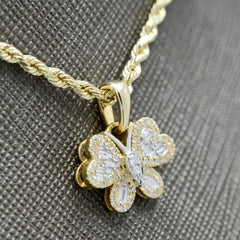 10k Yellow Gold 0.25CT Pure Baguette Diamond Butterfly w/ Wings Pendant 2g Charm