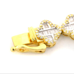 9MM 10k Yellow Gold 7Inch 3CTW Natural Baguette Diamond 11.2g Clover Bracelet