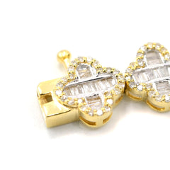 9MM 10k Yellow Gold 7Inch 3CTW Natural Baguette Diamond 11.2g Clover Bracelet