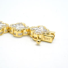 9MM 10k Yellow Gold 3 CTW Baguette Diamond Clover Bracelet 11.2g Armlet - 7 Inch