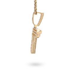 10k Yellow Gold 4.5CTW Natural Round/Baguette 12.3g Diamond Hand Gun Pendant
