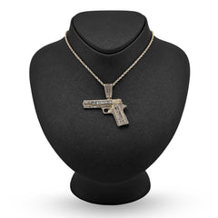 10k Yellow Gold 4.5CTW Natural Round/Baguette 12.3g Diamond Hand Gun Pendant