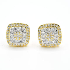 Womens Pure 10k Yellow Gold Square Earring 0.36 CTW Natural Diamonds 1.8g Stud