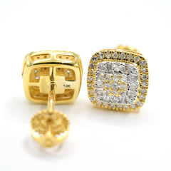 Womens Pure 10k Yellow Gold Square Earring 0.36 CTW Natural Diamonds 1.8g Stud