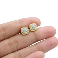 Womens Pure 10k Yellow Gold Square Earring 0.36 CTW Natural Diamonds 1.8g Stud
