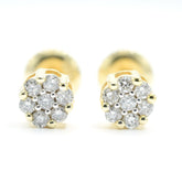 Womens Pure 10k Yellow Gold Flower Earring 0.25 CTW Natural Diamonds 1.2g Stud