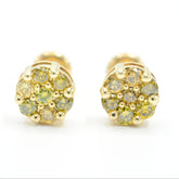 10k Yellow Gold Round 4 Border Prongs Earring 0.95CTW Natural Diamonds 1.6g Stud