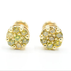 10k Yellow Gold Round 4 Border Prongs Earring 0.95CTW Natural Diamonds 1.6g Stud