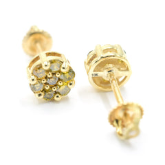 10k Yellow Gold Round 4 Border Prongs Earring 0.95CTW Natural Diamonds 1.6g Stud