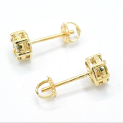 10k Yellow Gold Round 4 Border Prongs Earring 0.95CTW Natural Diamonds 1.6g Stud