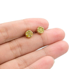 10k Yellow Gold Round 4 Border Prongs Earring 0.95CTW Natural Diamonds 1.6g Stud