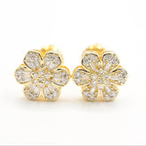 Womens 10k Yellow Gold Flower Earring 0.19CTW Natural Baguette Diamond 1.6g Stud