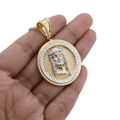 10k Yellow/White Gold Jesus Head Diamond Cut Round Pendant 5.2g Religious Charm