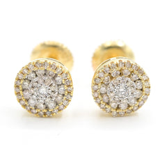 Womens Pure 10k Yellow Gold Round Earring 0.42 CTW Natural Diamonds 1.8g Stud