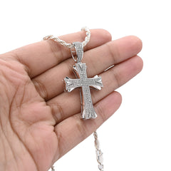 10k White Gold 0.5CT Natural Diamond ICED OUT Cross Pendant 5.7g Spiritual Charm