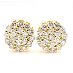 Elegant Pure 10k Yellow Gold Round Earring 1.55 CTW Natural Diamonds 3.2g Stud
