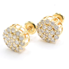 Elegant Pure 10k Yellow Gold Round Earring 1.55 CTW Natural Diamonds 3.2g Stud