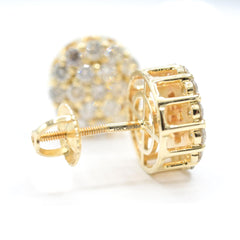 Elegant Pure 10k Yellow Gold Round Earring 1.55 CTW Natural Diamonds 3.2g Stud