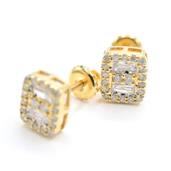 10k Yellow Gold Rectangle Earring 0.50 CTW Natural Baguette Diamonds 1.8g Stud