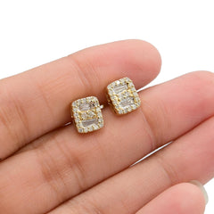 10k Yellow Gold Rectangle Earring 0.50 CTW Natural Baguette Diamonds 1.8g Stud