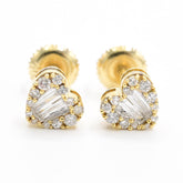 Womens 10k Yellow Gold Heart Earring 0.32CTW Natural Baguette Diamonds 1.4g Stud