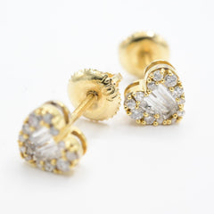 Womens 10k Yellow Gold Heart Earring 0.32CTW Natural Baguette Diamonds 1.4g Stud