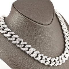 14MM 925 Silver 6CTW Natural 1 Row Diamond 87.5g Cuban Chain 22 Inch Necklace