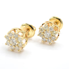 Womens Real 10k Yellow Gold Flower Earring 0.70 CTW Natural Diamonds 1.4g Stud