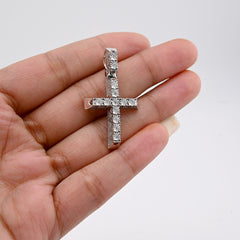 925 Sterling Silver 0.42 CTW Natural Diamond Cross Pendant Religious 3.8g Charm