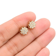 Womens Real 10k Yellow Gold Flower Earring 0.70 CTW Natural Diamonds 1.4g Stud