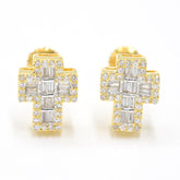 Womens 10k White Gold Cross Earring 0.30 CTW Natural Baguette Diamonds 2g Stud