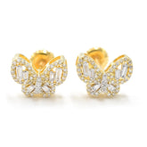 10k Yellow Gold Butterfly Earring 0.30 CTW Natural Baguette Diamonds 1.6g Stud