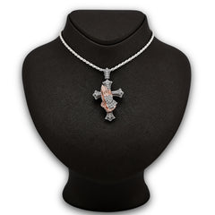 925 Silver 0.6 CTW Natural Diamond Cross with Praying Hands Pendant 16g Charm