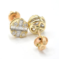 Womens 10k Yellow Gold Round Earring 0.30 CTW Natural Baguette Diamond 1.4g Stud
