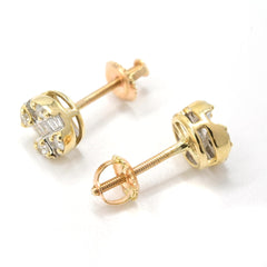 Womens 10k Yellow Gold Round Earring 0.30 CTW Natural Baguette Diamond 1.4g Stud