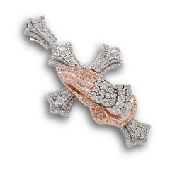 925 Silver 0.6 CTW Natural Diamond Cross with Praying Hands Pendant 16g Charm