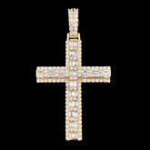 10k Yellow Gold 1.8CT Lab Grown Diamond Round/Baguette Cross Pendant 6.1g Charm