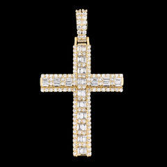10k Yellow Gold 1.8CT Lab Grown Diamond Round/Baguette Cross Pendant 6.1g Charm