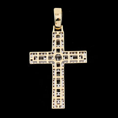 10k Yellow Gold 1.8CT Lab Grown Diamond Round/Baguette Cross Pendant 6.1g Charm