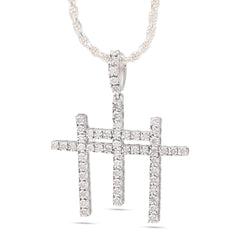 925 Silver 0.55 CTW Natural Diamond Religious 3 Cross Pendant 7.7g Mens Charm
