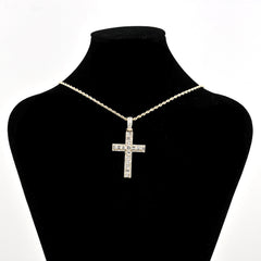 10k Yellow Gold 1.8CT Lab Grown Diamond Round/Baguette Cross Pendant 6.1g Charm