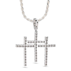 925 Silver 0.55 CTW Natural Diamond Religious 3 Cross Pendant 7.7g Mens Charm