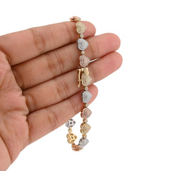 6.5MM 10k 3-Tone Gold 13.6g 1.15CTW Natural Diamond Heart Shaped Womens Bracelet